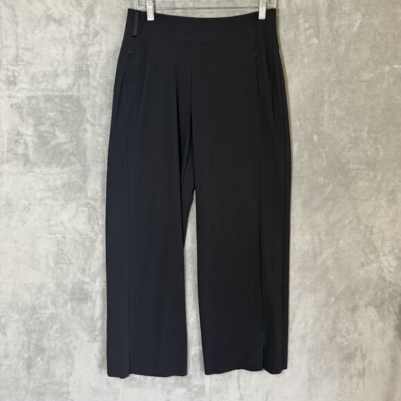 Athleta Cosmic Pants Sz 8 Petite Black Stretch Zip Pockets Full Length Wide Leg - Picture 1 of 10